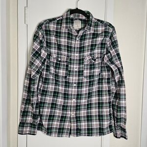 Green and White Plaid Flannel Shirt Size Small